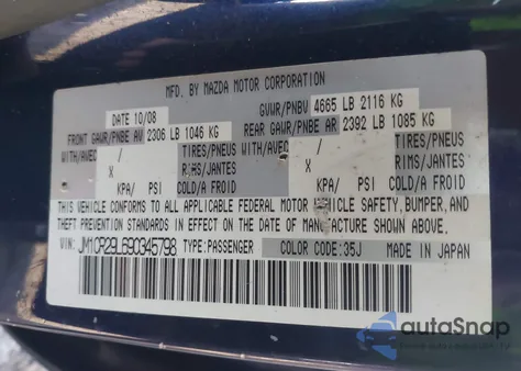 2009 Mazda Mazda5 Sport z USA, uszkodzony, nr VIN JM1CR29L690345798